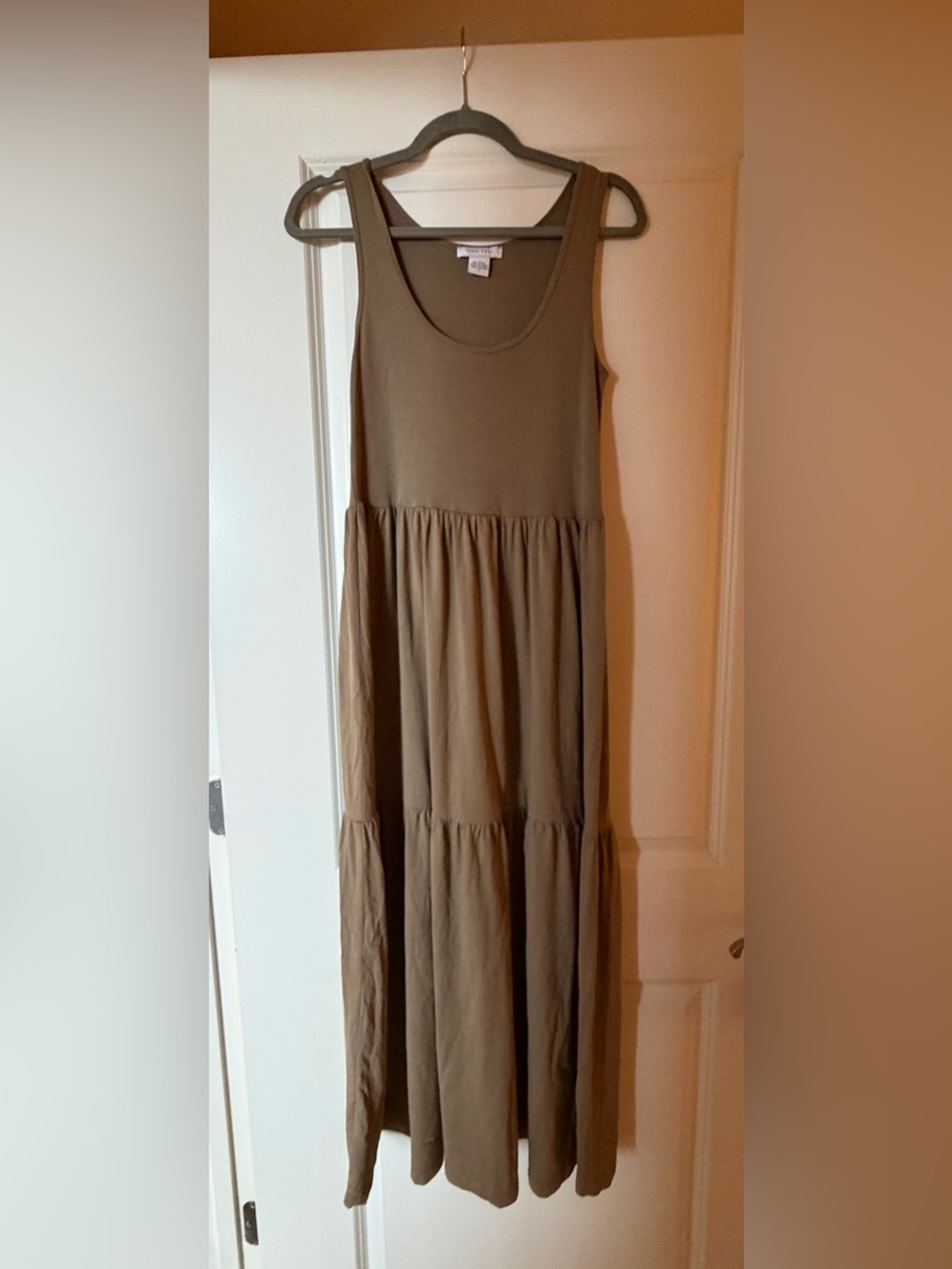 Joan Vass Everyday Olive Brown Tiered Maxi Skirt
